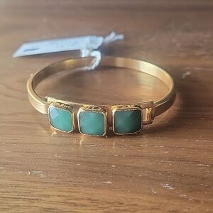 NWT Janna Conner Green Aventurine 18kt Gold Bracelet Good Luck Cuff Bangle NEW